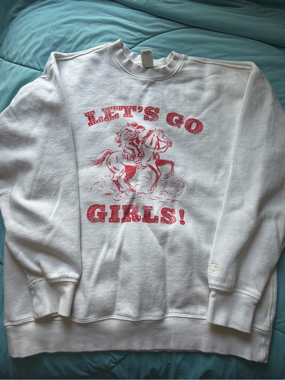 PINK Victoria's Secret White/Cream Sweatshirt with Pink Studded Graphic